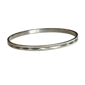 Vintage Monet Silver Plated Diamond Cut Bangle Bracelet Minimalist Stacking